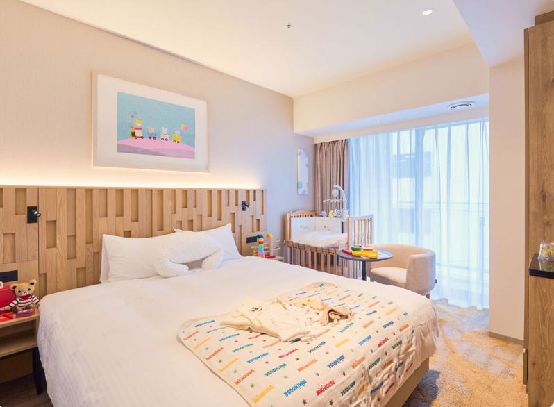 Miki House Room - branded bedding and crib at Miyako City